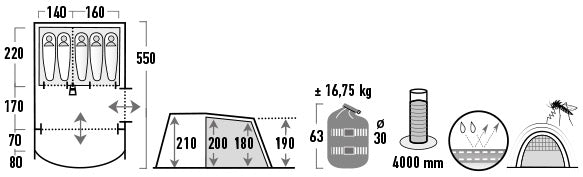 High Peak Garda 5.0 – prostoren tunelski šotor za pet oseb